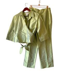 Talbots vintage 100% silk set lime green‎ with wrap top size 12